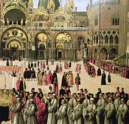 Procession på Markusplatsen, 1496 olja på duk detalj av 59423